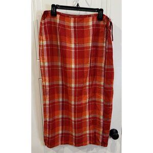 Vintage Josephine Chaus Sport Red and Orange Plaid Wrap Skirt EUC